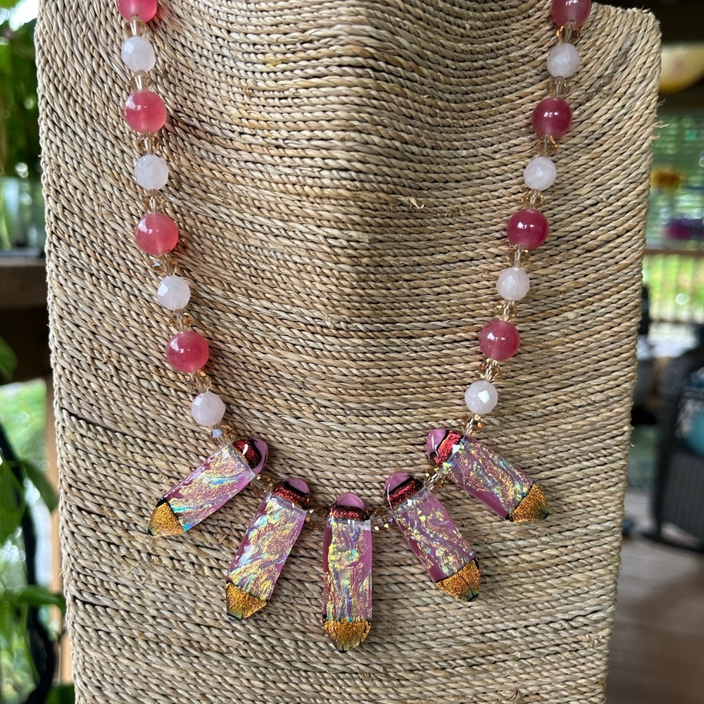 JAM Design Dichroic Iridescent Pink and Gold Spike Necklace